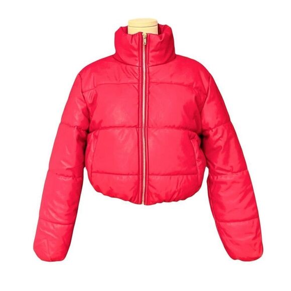 FASHION NOVA NWT Vixen faux leather puffer jacket in Red Size L - Picture 1 of 7